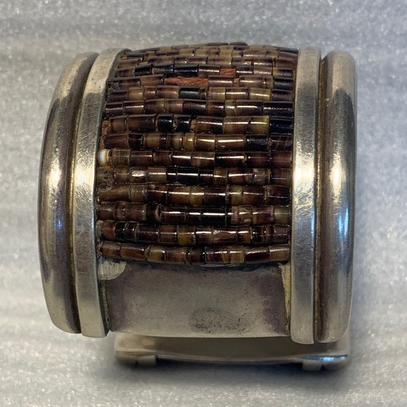 Vintage Navajo Heishi Shell Turquoise Cuff Bracelet - Picture 4 of 8